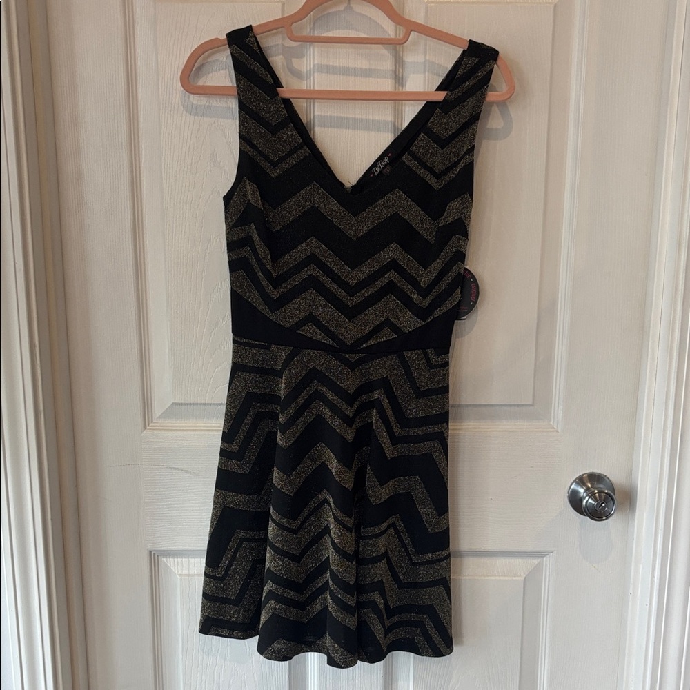 BeBop Black and Gold Zigzag Mini Dress